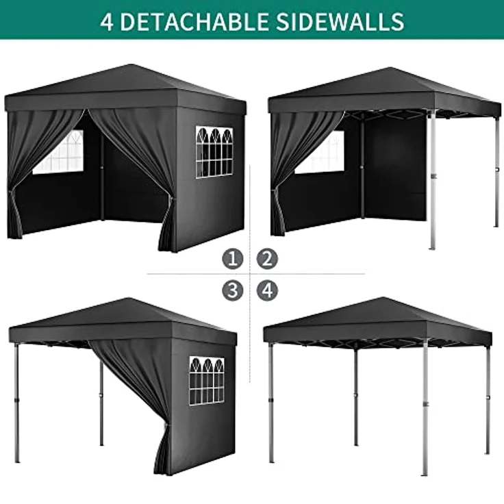 YITAHOME 3X3M Outdoor Pop Up-Pavillon mit Seite Faltpavillon, Wasserdichter Faltbarer Gartenpavillon Für Alle Jahreszeiten Camping Pavillon Anti-uv Mit Kostenlosen Höhenverstellbaren Für Party Märkte – Bild 5