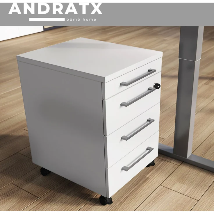 bümö Andratx Rollcontainer mit Schubladen, Container abschließbar aus Holz in grau - Rollwagen für's Büro als Schreibtisch Unterschrank, Bürocontainer od. Schreibtischcontainer, AXRC-69 – Bild 3