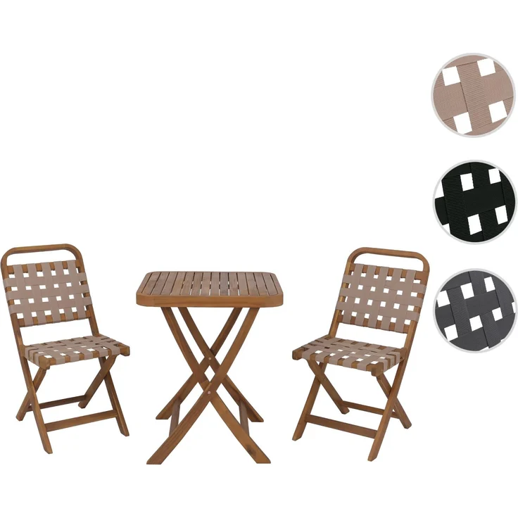 Garten-Set HWC-P70, Sitzgruppe Balkon-Set Garnitur 2x Stuhl Tisch, Seilgeflecht Akazie Holz klappbar ~ natur, creme – Bild 10
