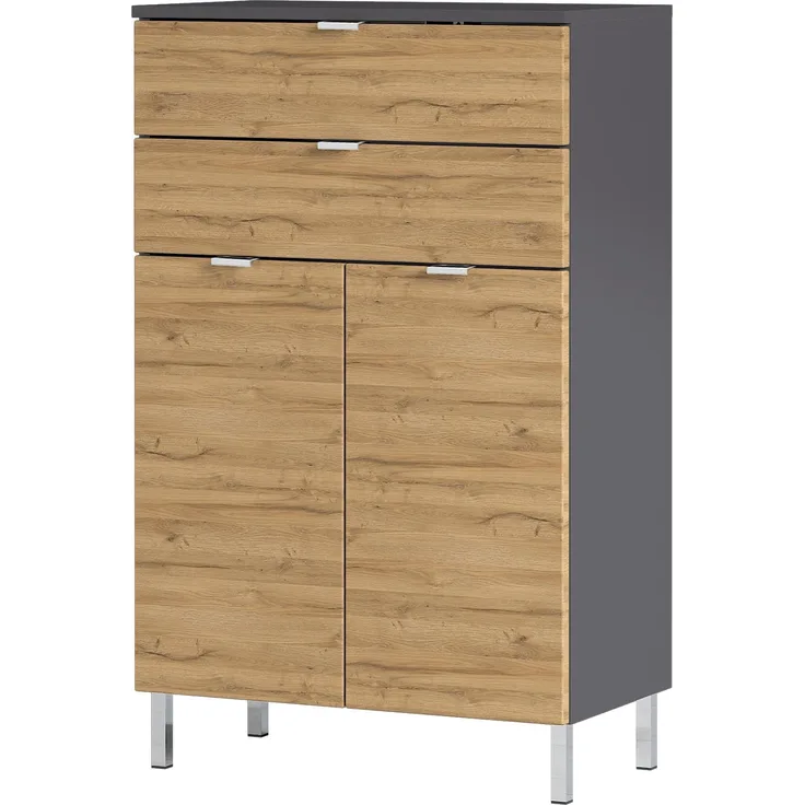 Kommode >M-415< (BxHxT: 60 x 97 x 34 cm) in anthrazit | hellbraun - 60 x 97 x 34 (BxHxT)