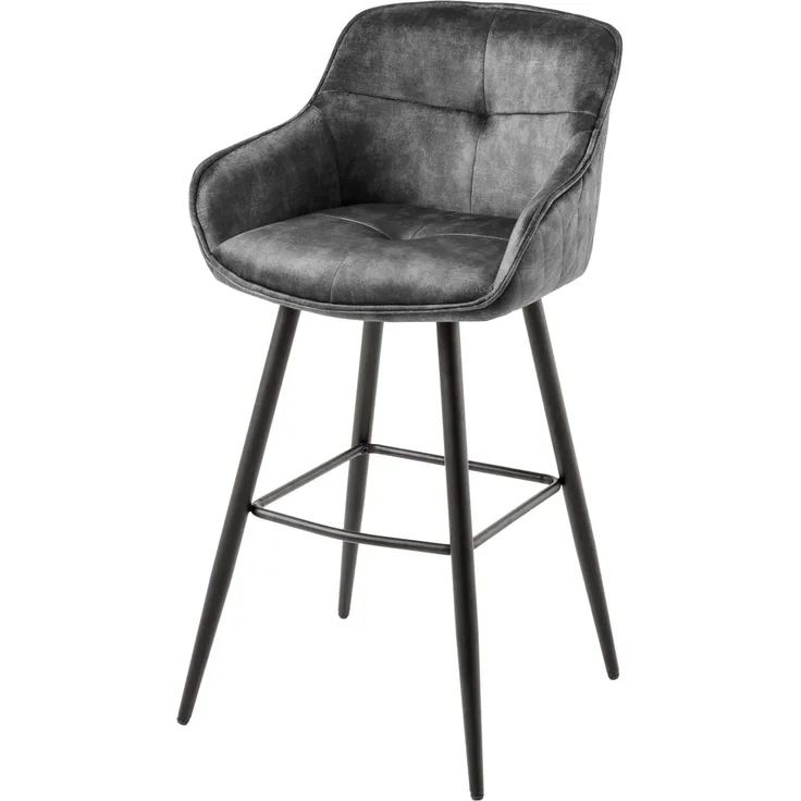 riess-ambiente Barhocker EUPHORIA grau / schwarz (Einzelartikel, 1 St), Esszimmer · Samt · Edelstahl · mit Lehne · Tresenstuhl · Barock Design