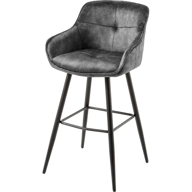riess-ambiente Barhocker EUPHORIA grau / schwarz (Einzelartikel, 1 St), Esszimmer · Samt · Edelstahl · mit Lehne · Tresenstuhl · Barock Design