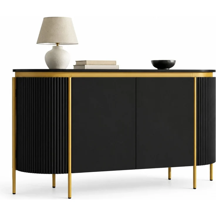 DESVIAE Sideboard Schwarz aus MDF – 140x80x38 cm – 4 Türen, Kabeldurchlass – Bild 7