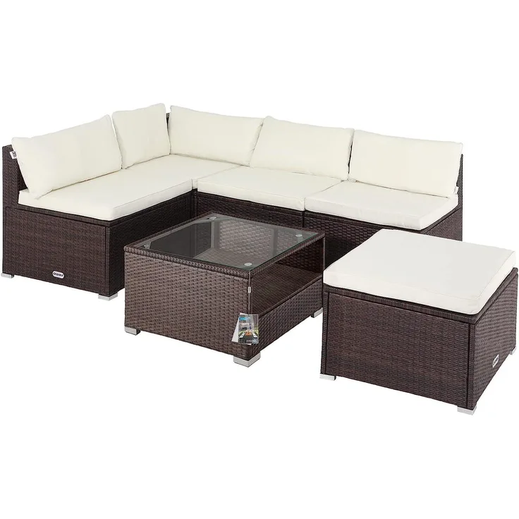 Casaria Polyrattan Lounge Set 'Perth', braun/creme