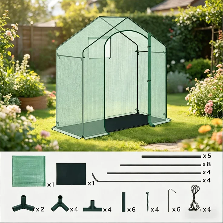 Wohnora-Chic Gewächshaus,Terrasse Gewächshaus,Gewächshaus mit Roll-Up Bogen Reißverschlusstür,Pflanze Winterzelt,Gewächshaus im Freien,H 200cm x T 200cm x B 80cm,Grün – Bild 4