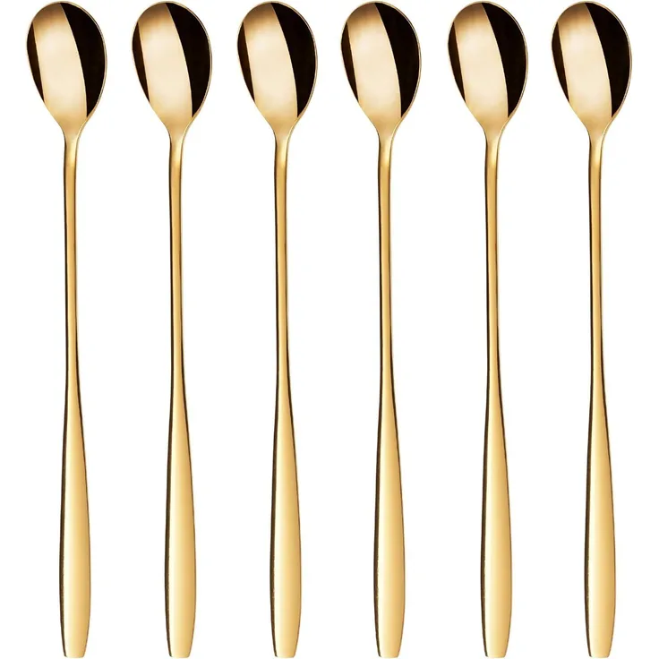 GRÄWE Latte Macchiato Löffel Set, Gold, 6-teilig, 22 cm - Lange Löffel für Cocktails & Desserts, Edelstahl, spülmaschinengeeignet