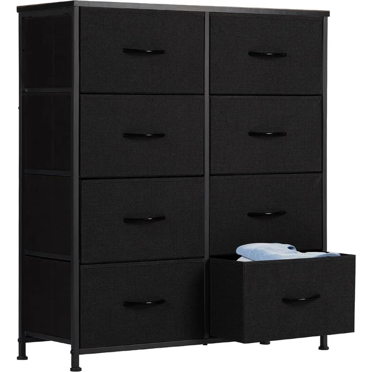 DUMOS Kommode für Schlafzimmer mit Stoffschubladen hohe Organizer für Kleidung Schrank Kinderzimmer Aufbewahrungsturm mit Schrank Metallrahmen Holzplatte leichte Kinderzimmermöbel