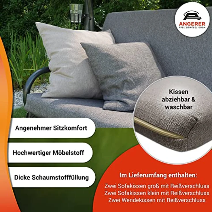 Angerer 'Elegance Smart' Hollywoodschaukel, Stahl / Polyester sand, 210x145x160 cm – Bild 4