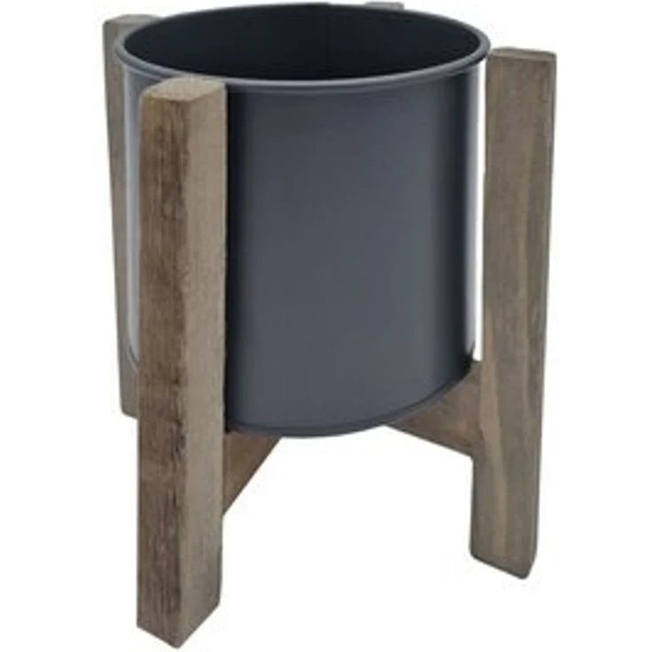 Spetebo Übertopf Metall Blumen Topf m. Holz Ständer grau - 20 cm – Bild 5