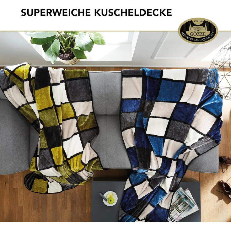 Gözze - Weiche Kuscheldecke, Cashmere Feeling, Hohes Stoffgewicht 500 g/m², Antigua, 150x200 cm - Anthrazit/Schwarz/Weiß – Bild 7