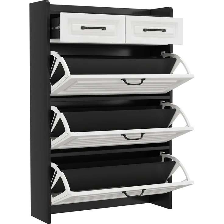 Merax Schuhkommode mit drehbarem Schuhschrank, bestehend aus drei großen Klappen und zwei Schubladen, Holzschuhschrank, Schuhregal – Bild 8