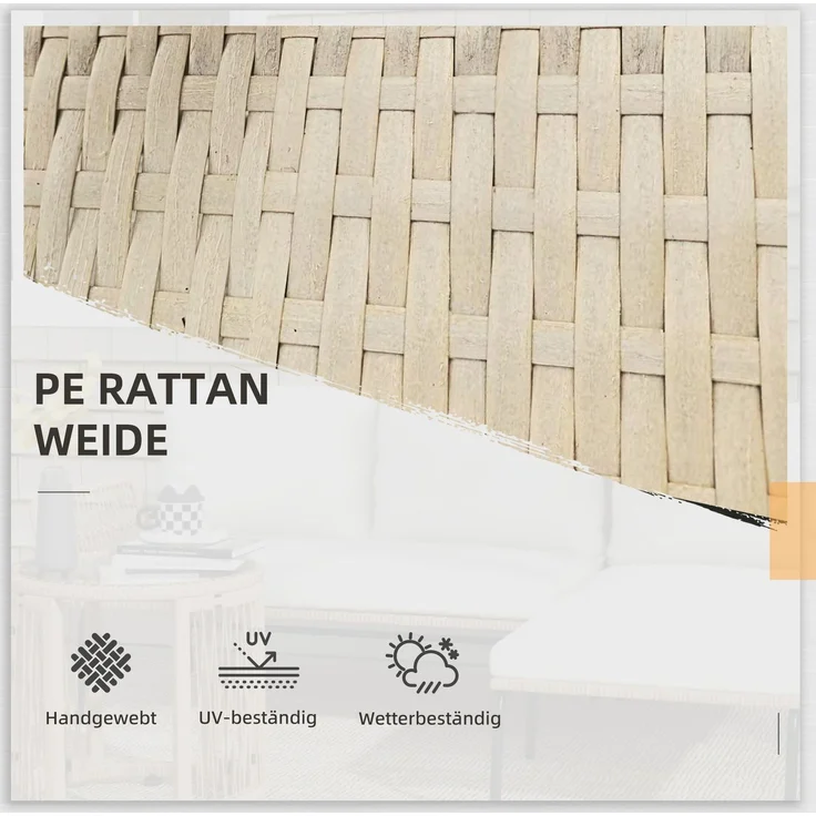Rattan Gartenmöbel-Set Gartengarnitur mit Liegestuhl, Couchtisch, Zweisitzer & Creme Sitzkissen für Terrasse & Balkon--Cremeweiß--122x79x75cm--YOUDENOVA – Bild 4
