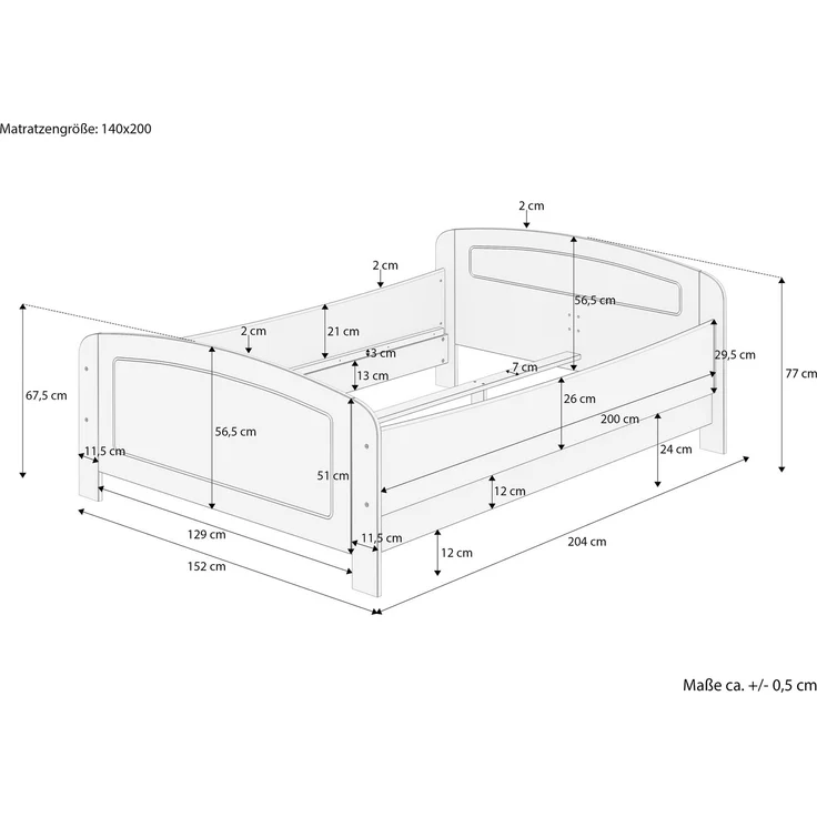 Weißes Bett Seniorenbett extra hoch 140x200 weiß Zubehör wählbar V-60.44W-14ohne Zubehör – Bild 4