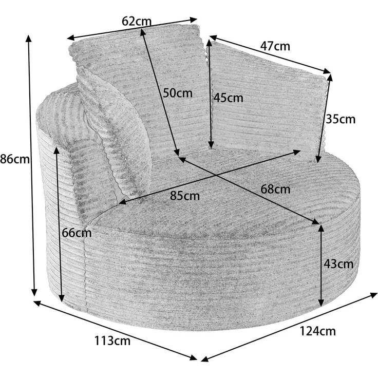 Übergroßes rundes Sofa, ultraweicher Cord-Loungesessel mit Federkernkissen, vollständig komprimierbarer Sitzsack mit Baumwollfüllung, keine Montage erforderlich, maximale Belastbarkeit 80 kg, für Wohnzimmer und Schlafzimmer--Orange--124x113x86cm--YOUDE... – Bild 3