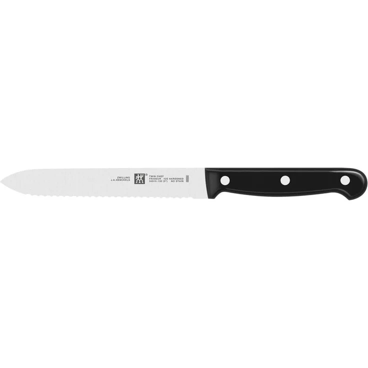 ZWILLING Twin Chef Universalmesser, Klingenlänge: 13 cm, Klingenblatt mit Wellenschliff, Rostfreier Spezialstahl/Kunststoff-Griff im Nietendesign, Schwarz