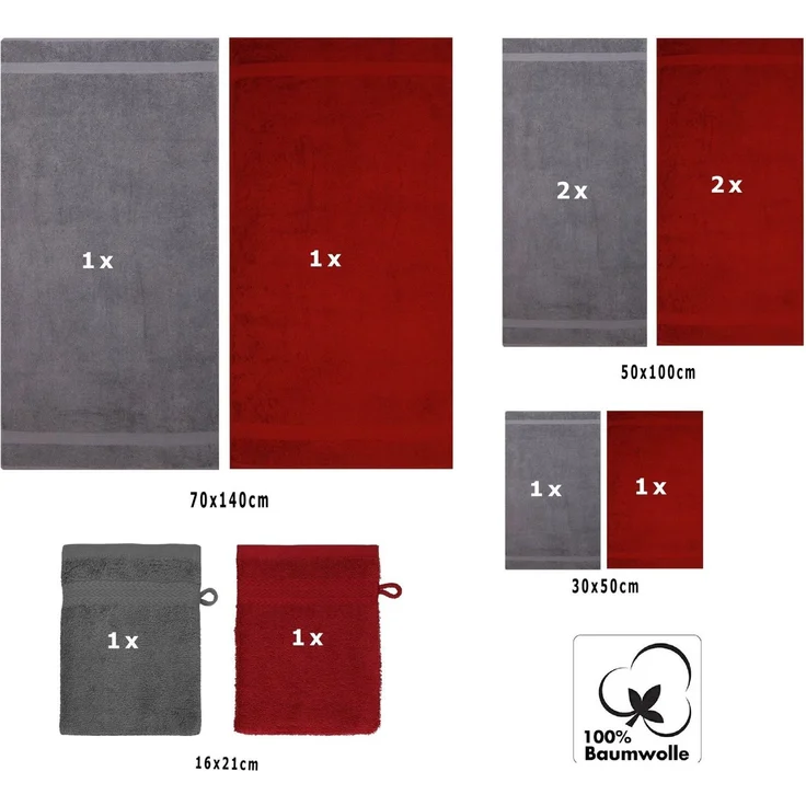 Betz Handtuch Set 10-TLG. Handtuch-Set Premium Farbe Dunkelrot & Anthrazit, 100% Baumwolle (Set, 10-St), saugstark und strapazierfähig – Bild 2