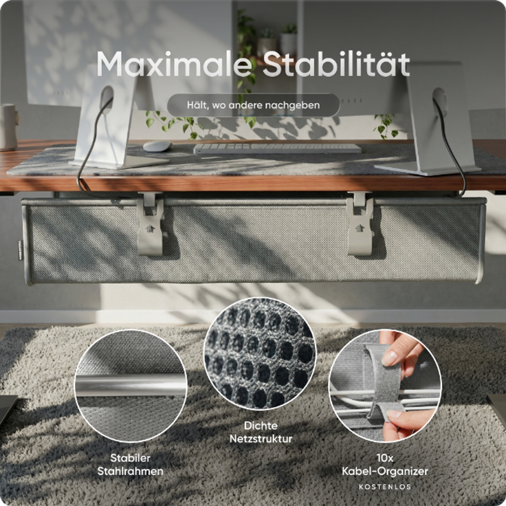 DESKSPACE Kabelwanne Schreibtisch Kabelmanagement - Beidseitig Klappbarer Kabelkanal - Cable Organizer für den Schreibtisch - 94 cm (Grau) – Bild 5