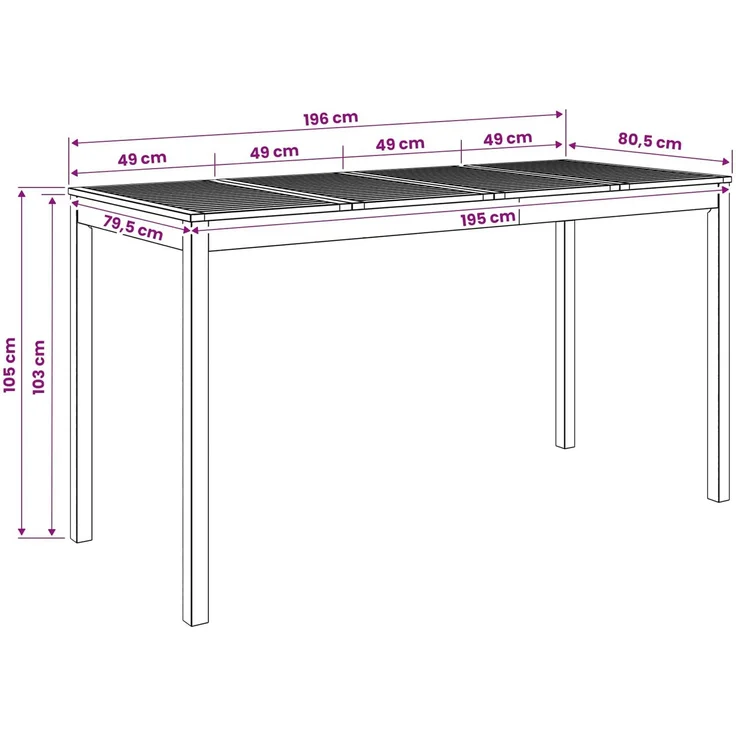 vidaXL Gartenbar-Tisch LAREN Natur 196 x 80,5 x 105 cm 901264 – Bild 8