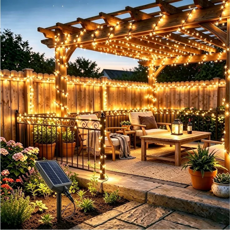 Salcar LED Solarleuchte LED Lichterkette Außen Solar Gartenleuchte Terrasse Balkon Party, LED fest integriert, Warmweiß, 10,75m 240er LED mit Fernbedienung, 13 Modi, Wasserdichte – Bild 1