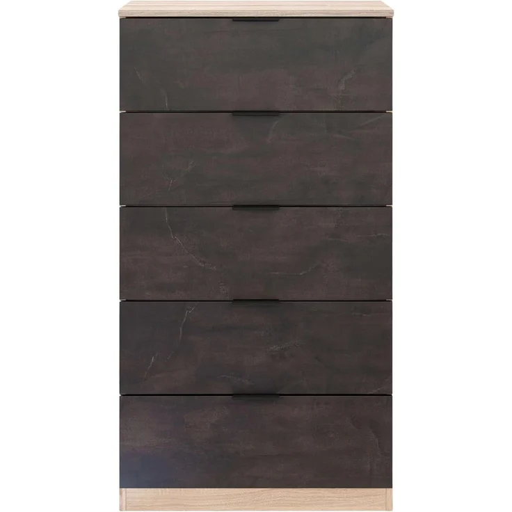 Habitdesign, Kommode mit 5 Schubladen – moderner Sinfonier in Eiche & Rostoptik, platzsparender Schubladenschrank für Schlafzimmer oder Büro, Maße: 60 x 110 x 40 cm (B x H x T), Modell Alaya – Bild 7