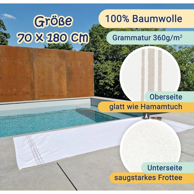 ZOLLNER Strandtuch, Hamamtuch, 70x180 cm, 100% Baumwolle, weiß-braun gestreift – Bild 4