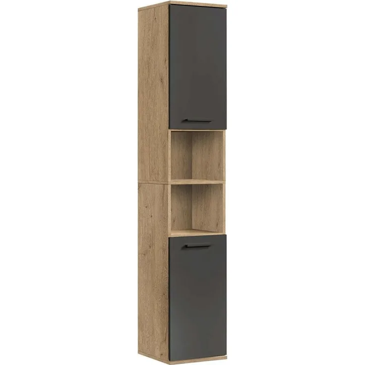 mokebo Hochschrank Der Kapitän (mit 5 Einlegeböden) hoher Badschrank oder Badezimmerschrank Eiche Schwarz