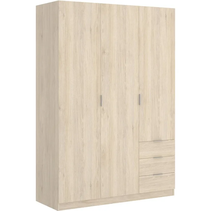 Dmora Kleiderschrank 3 Türen Astru, Kleiderbügel für Schlafzimmer, 3-Schubladen-Kleiderschrank, 121x52h184 cm, Eiche