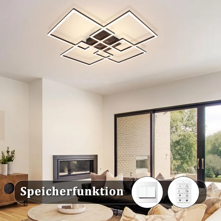 ZMH LED Deckenleuchte Wohnzimmer Deckenlampe - 72CM Schwarz Schlafzimmerlampe Dimmbar mit Fernbedienung 48W Modern Deckenbeleuchtung Rechteckig Design Esszimmerlampe für Schlafzimmer Küche – Bild 3
