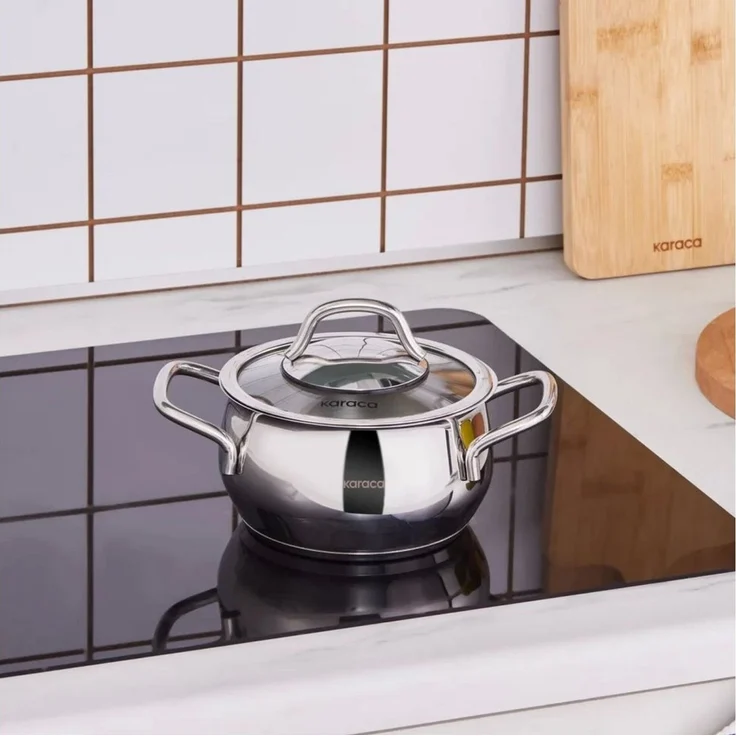 Karaca Kochtopf Karaca Emirgan Stahlpfanne Bratpfanne Edehlstahl Pfanne 14cm Silber – Bild 2