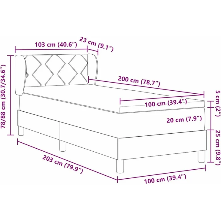 vidaXL Boxspringbett mit Kopfteil Dunkelgrau 100 x 200 cm Stoff 3340074 – Bild 12