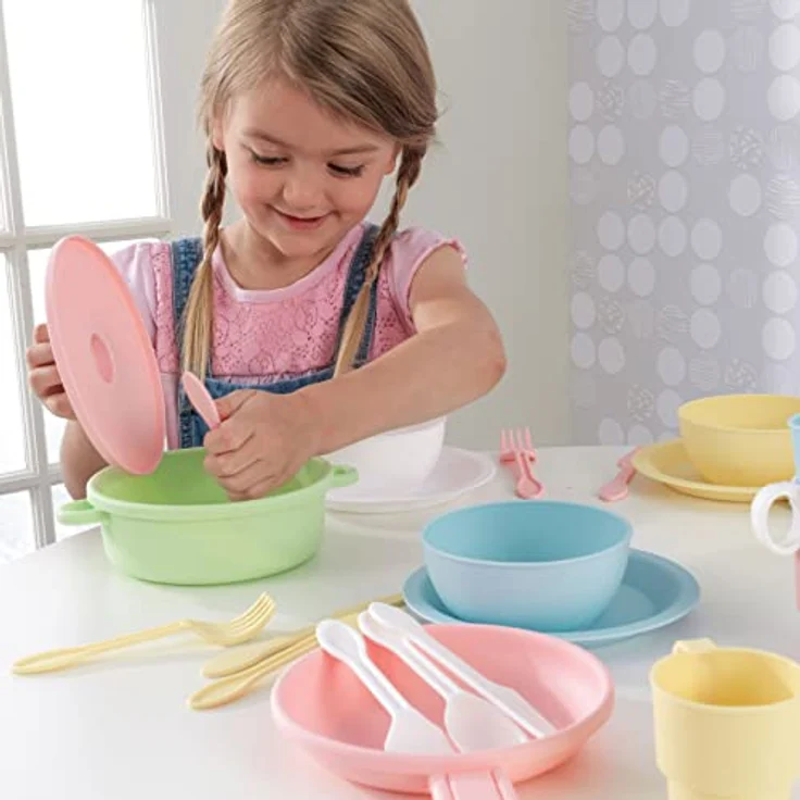 KidKraft 63027 27-teiliges Küchen-Spielset Spielzeug-Geschirrset, Pastellfarben – Bild 5