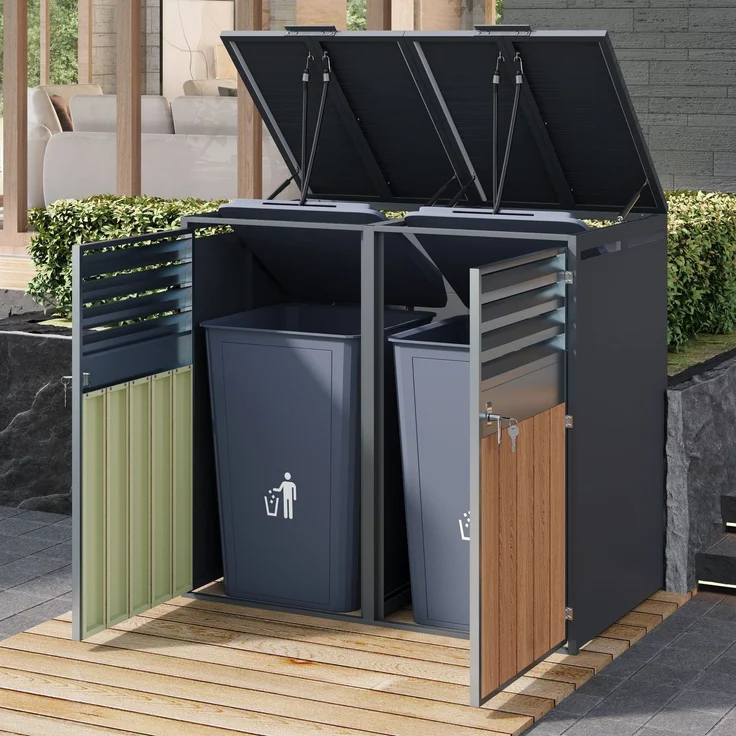 Mülltonnenbox, Mülltonnenverkleidung, 120L 240L, wetterfest, Container, Abfallbehälter, Tonnenhaus, Gartenbox, abschließbare Müllbox (2 Tonnen) – Bild 4