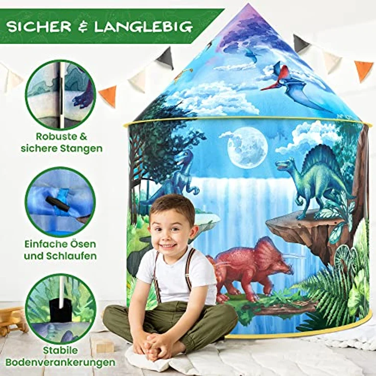 W&O Dinosaurier Spielzelt mit tollen Dinogeräuschen - Pop-Up-Zelt - Kinderzelt für Drinnen und Draußen, Spielhaus für das Kinderzimmer, Zelt Kinderzimmer, Spielzelt für Mädchen und Jungen, Kinder Zelt – Bild 5