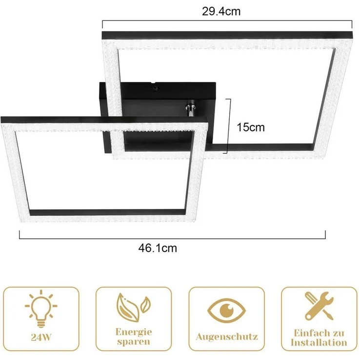 Nettlife LED Deckenleuchte Wohnzimmer Schwarz Deckenlampe LED 18/24W, LED fest integriert, Warmweiß, Flur Küche – Bild 2