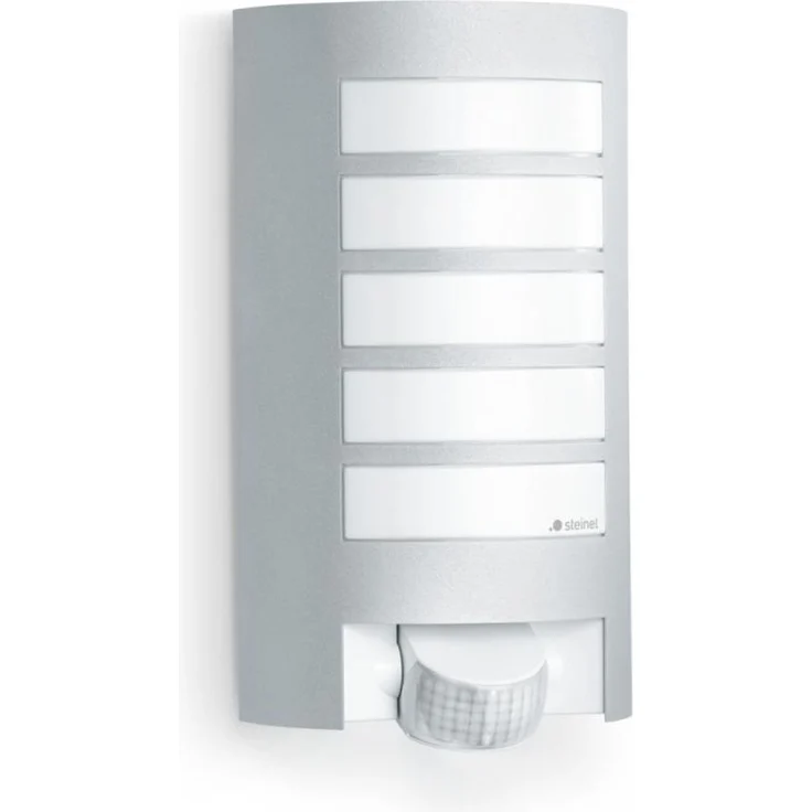 Steinel Außenwandleuchte L 12 S silber, 180°-Bewegungsmelder, E27-Fassung, max. 60 W, Aluminiumblende, IP44 – Bild 1