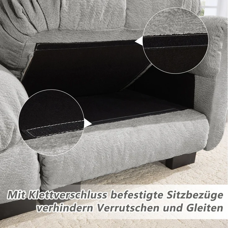 U-förmiges Sofa aus Chenille mit Steppdesign, flexible Module, 260x149x90 cm, Hellgrau – Bild 9
