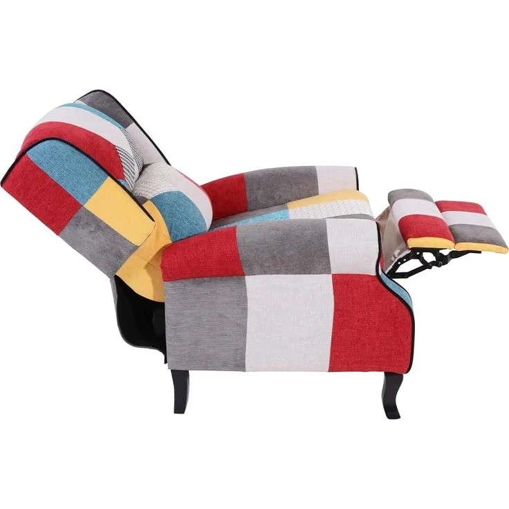 BAKAJI Sedia Poltrona Reclinabile Toppe Seduta Comoda Struttura Legno Lehnstuhl Patchwork Patches Design bequemer Sitz Struktur Holz, Canvas, braun, Standard – Bild 6