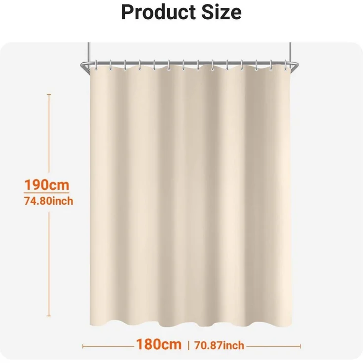 Duschvorhang Beige Textil 180x190cm Wasserabweisend & Waschbar – Bild 6