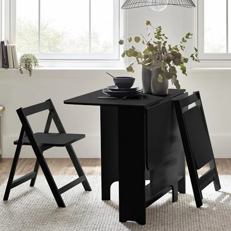 Julian Bowen Gatan Kleiner Klapptisch mit 2 Stühlen, Schwarz, Holz, 70 x 80 x 100 – Bild 3