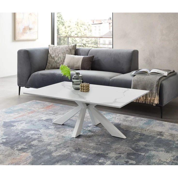 Couchtisch >Noah< in weiß, Keramik, Metall - 110x40x70cm (BxHxT) – Bild 3