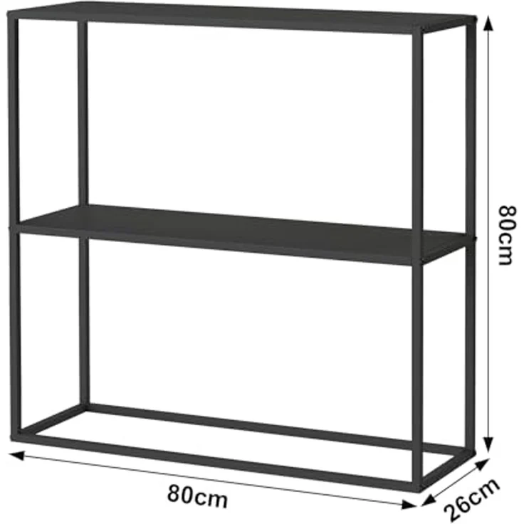 DanDiBo Konsolentisch Metall Schwarz Schmal mit 2 Ebenen Modern 80x80x25 cm Regal Stehend Standregal 96473 Metallregal mit Ablage – Bild 2