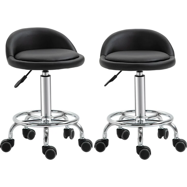 MELAYR, Rollhocker mit Rückenlehne 57-72 cm höhenverstellbar Drehhocker für Büro Salon Massage, Schwarz – Bild 2