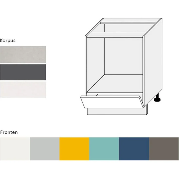 Küchenschrank Herdumbauschrank 60cm Korpus- & lackierte FrontFarbe: RAL 6027 lichtgrün Hochglanz / grau (NA-D11K/60) – Bild 2