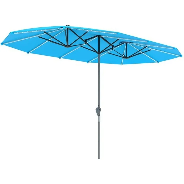 Outsunny Sonnenschirm mit Handkurbel, Solar-Lichtern, LxB: 451x267 cm, Doppelsonnenschirm aus Aluminium, Balkonschirm UV 50+, für Strand, Balkon, Garten, 451x267 cm, Blau – Bild 4