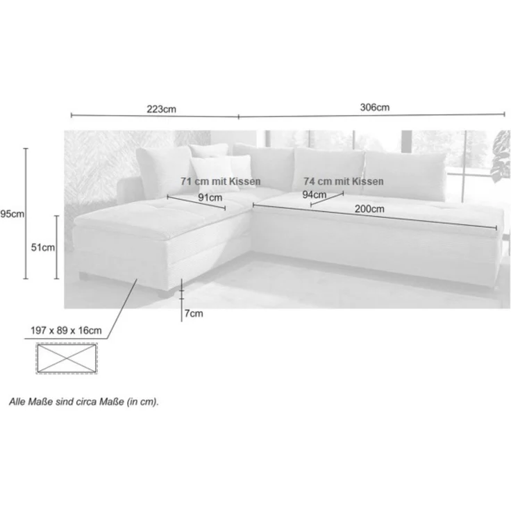 Ecksofa-Dauerschläfer Doppelbett Federkern Bettkasten Couch in Cord Braun Taupe – Bild 8