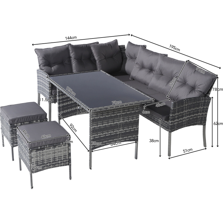 Merax Rattan Gartenmöbel Set 7 Personen, Terassenmöbel Balkonmöbel Set 4-tlg mit Kissen, Gartenlounge Set Loungemöbel Gartengarnitur Sitzgruppe, Grau – Bild 4
