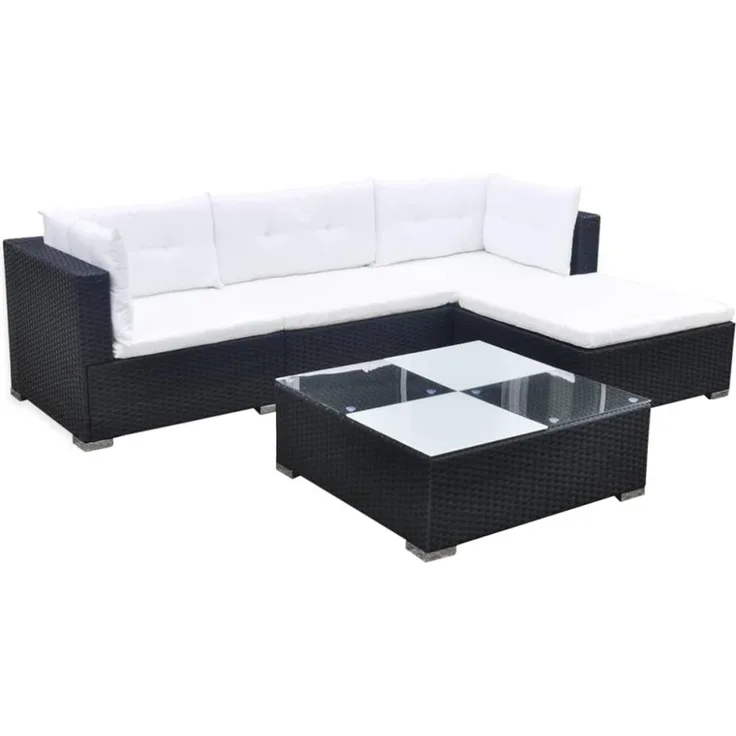 vidaXL 5-tlg. Garten-Lounge-Set mit Kissen Poly Rattan Schwarz 42740