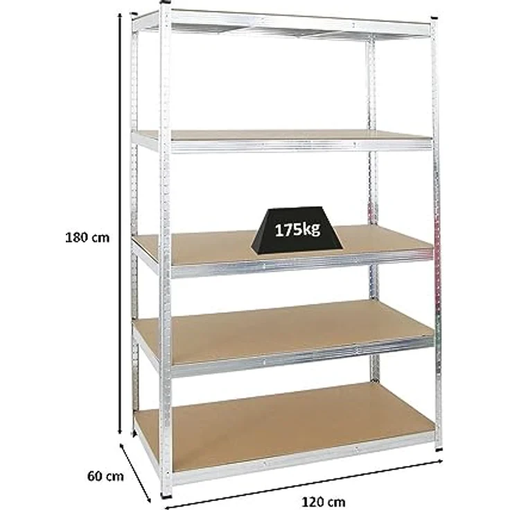 PROREGAL Schwerlastregal Ragnar für Gesamtlast 875kg Maße: 180 x 120 x 60 Verzinkt, Kellerregal, Steckregal, Garagenregal, Lagerregal – Bild 3