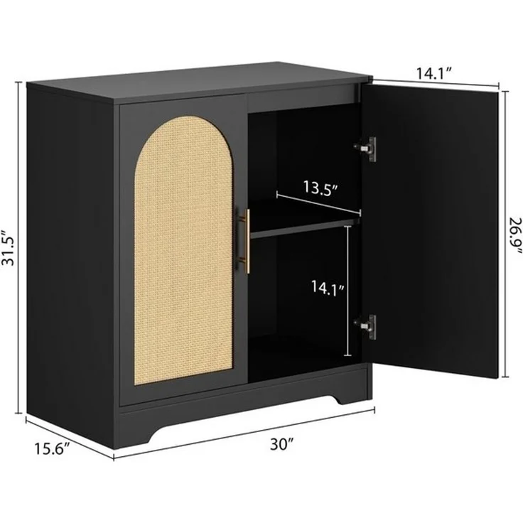 GarveeMore Sideboard Sideboard Buffet Schrank mit Aufbewahrung mit Rattan Türen – Bild 4