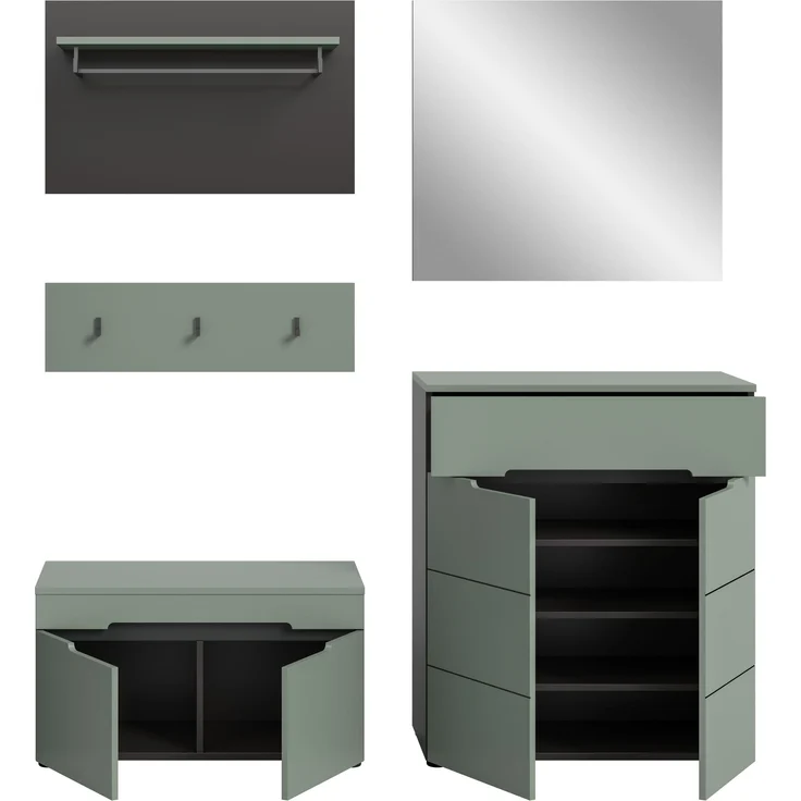 Garderoben-Set >Canu< in Basalt Grau / Smoke Green - 175x190x37cm (BxHxT) – Bild 4